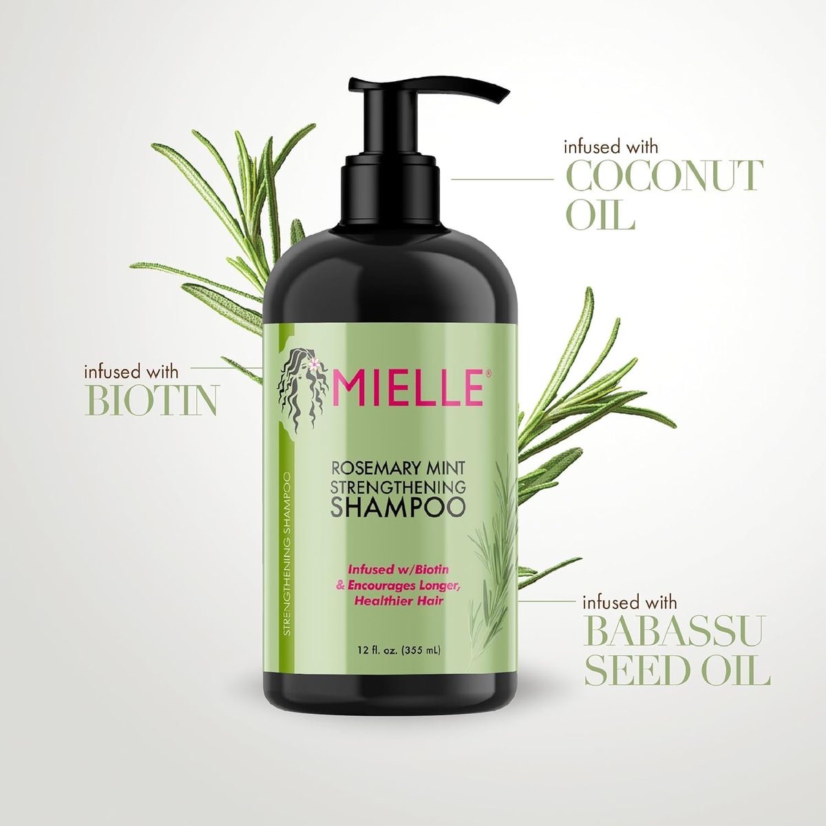 شامپو تقویت‌کننده رزماری و نعناع میله (۱۲۳۵ میلی‌لیتر) Mielle Rosemary Mint Strengthening Shampoo (12 fl. oz. / 355 mL)